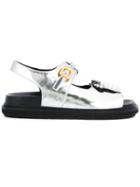 Marni Fussbett Embellished Sandals, Women's, Size: 35, Grey, Calf Leather/leather/rubber/glass