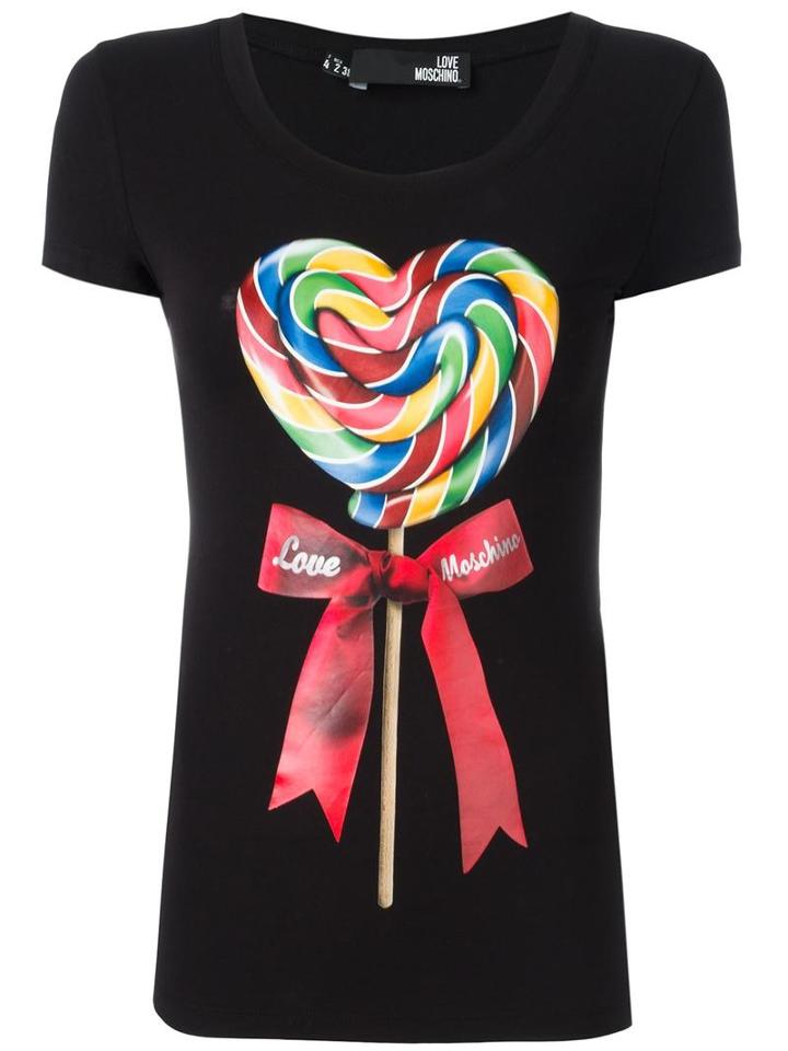 Love Moschino Lollypop Print T-shirt, Women's, Size: 38, Black, Cotton/spandex/elastane