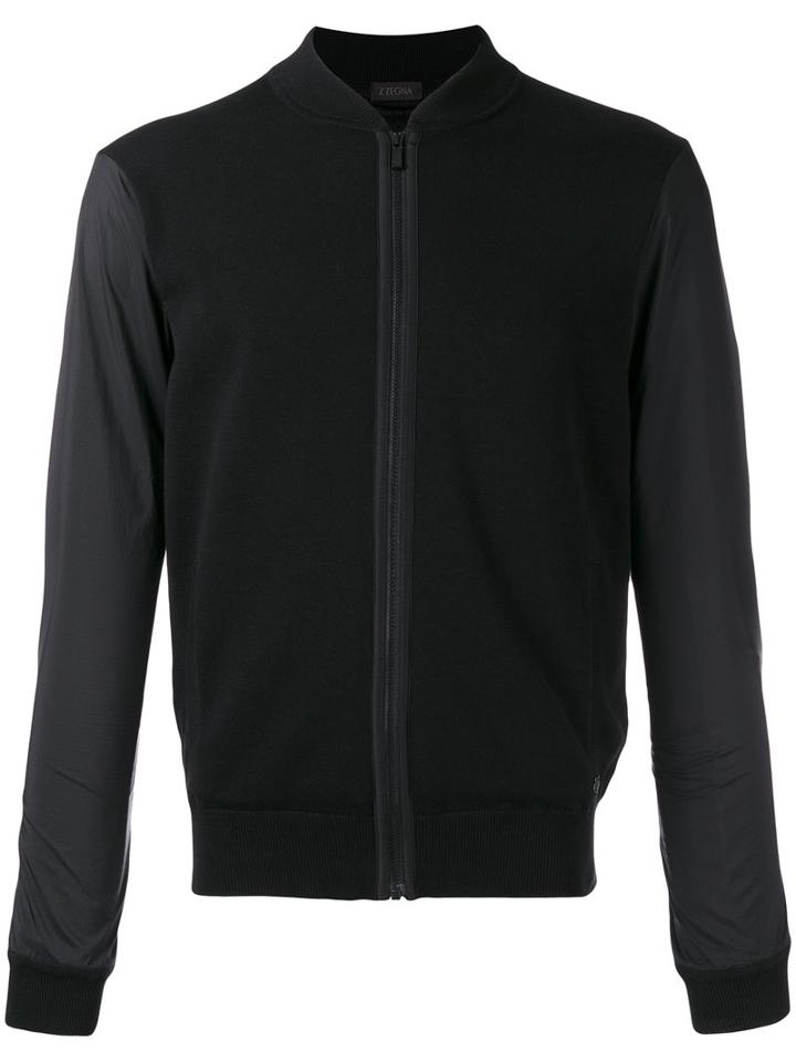 Z Zegna Zipped Bomber Jacket, Men's, Size: Xl, Black, Polyester/cotton/polyamide