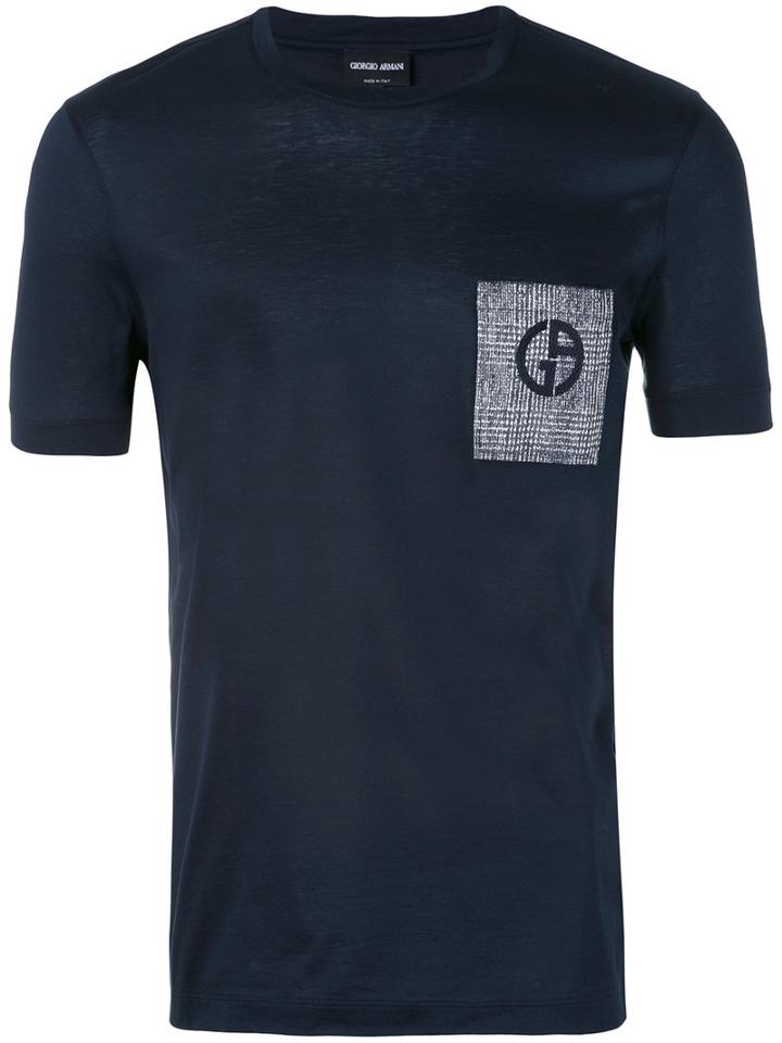 Giorgio Armani - Patch Pocket Logo T-shirt - Men - Silk/cotton/linen/flax/viscose - 46, Blue, Silk/cotton/linen/flax/viscose