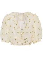 Ganni Bliss Floral Embroidered Cropped Top - Yellow & Orange