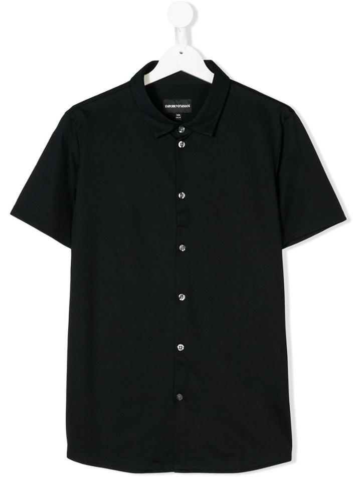 Emporio Armani Kids Teen Cutaway Collar Shirt - Blue