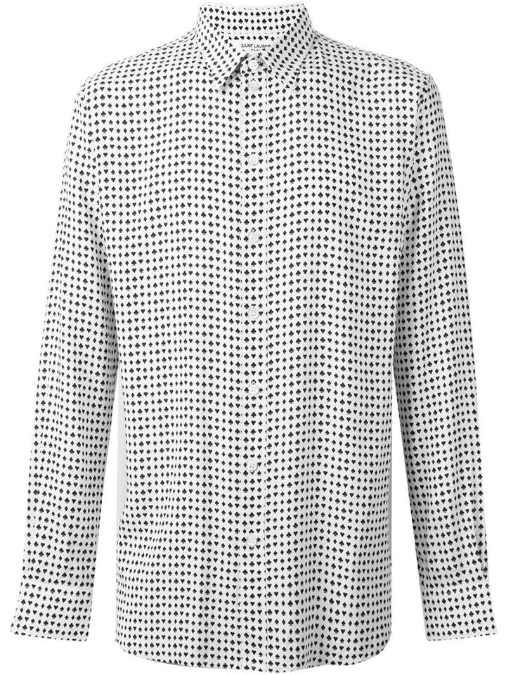 Saint Laurent Playing Cards Printed Shirt, Men's, Size: 41, White, Viscose