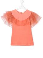 Elisabetta Franchi La Mia Bambina Ruffled Shortsleeved Blouse - Pink &