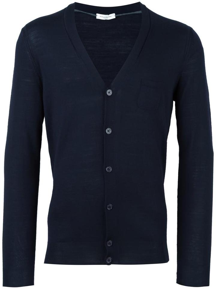 Paolo Pecora V-neck Cardigan, Men's, Size: Xxl, Blue, Wool