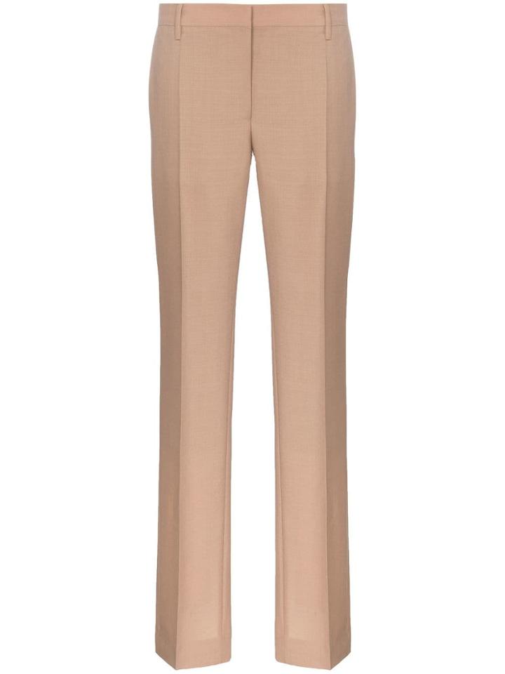 Prada Slim Leg Buttoned Cuff Tailored Woollen Trousers - Neutrals