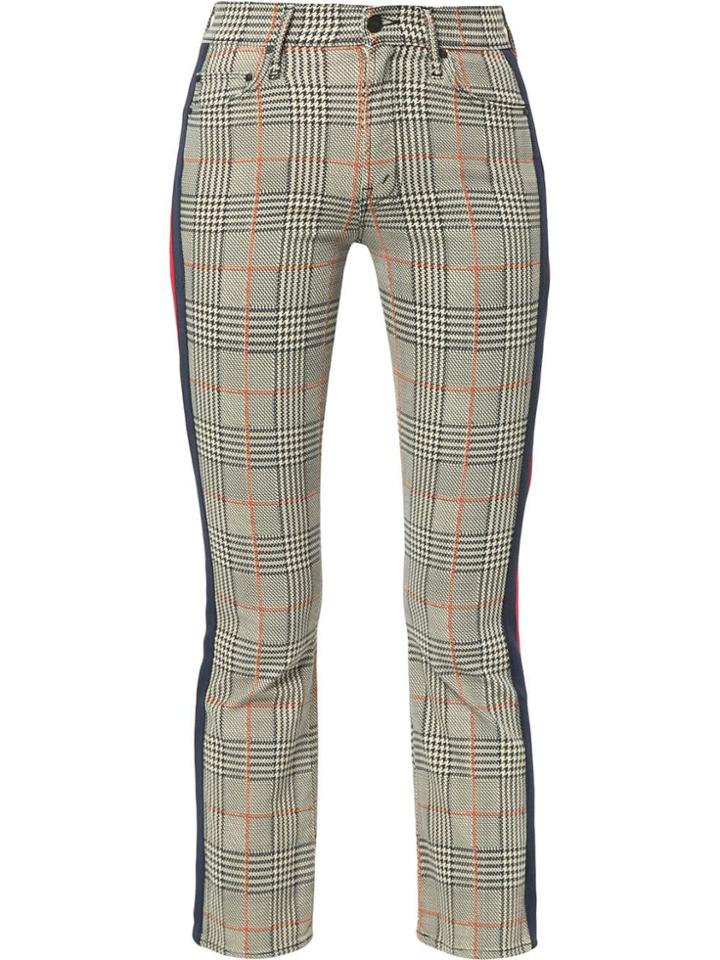 Mother Cropped Tartan Trousers - White