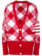 Thom Browne 4-bar Oversized Gingham Cardigan - Red