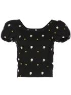 Miaou Daisy Embroidered Corset Crop Top - Black