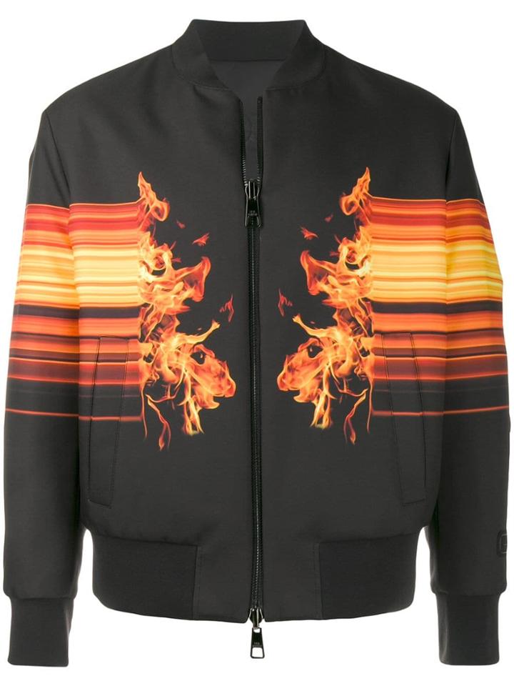 Neil Barrett Flame Print Bomber Jacket - Black