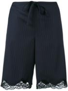 Alexander Wang Lace Trim Pinstriped Shorts, Women's, Size: Medium, Black, Virgin Wool
