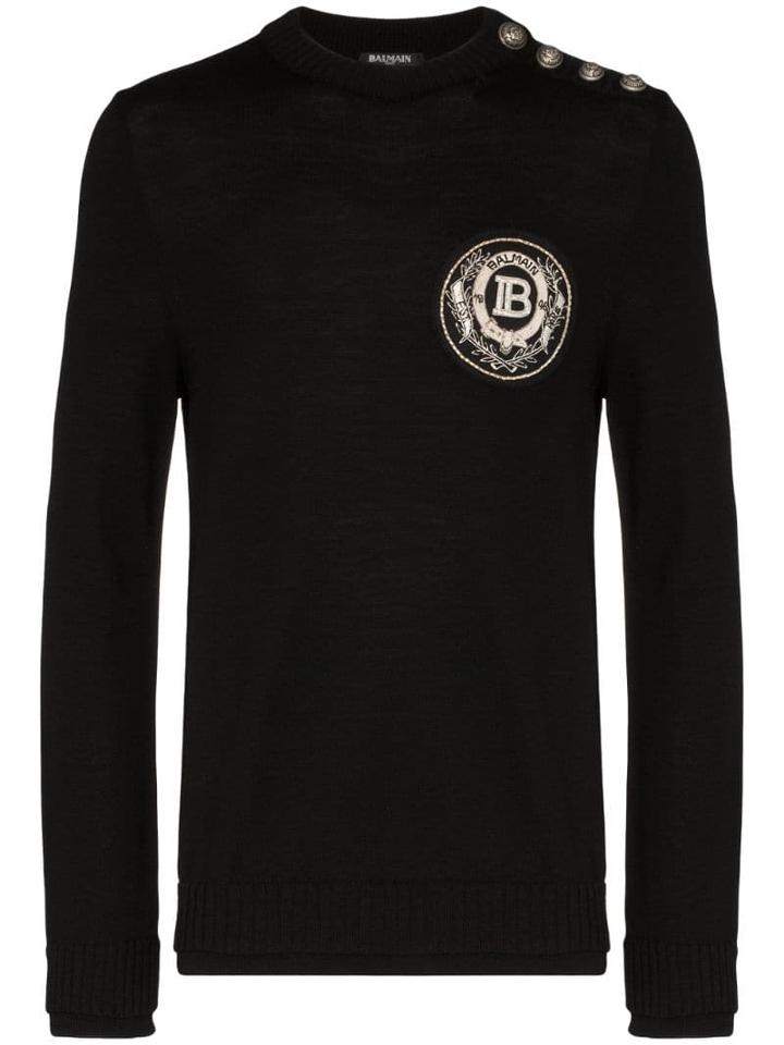 Balmain Badge Embroidered Jumper - Black