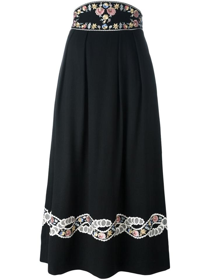 Vilshenko Embroidered Flower Skirt, Women's, Size: 36, Black, Silk/cashmere/virgin Wool