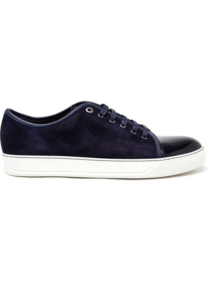 Lanvin Suede And Patent Leather Sneakers, Men's, Size: 8, Blue, Leather/rubber