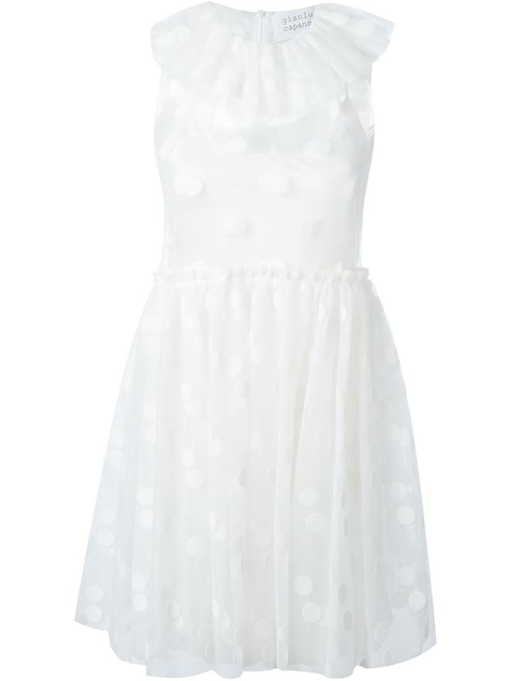 Gianluca Capannolo Ruffle Neck Polka Dot Dress, Women's, Size: 42, White, Silk/viscose/acetate/nylon