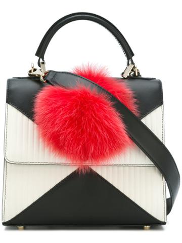 Les Petits Joueurs Fur Pom-pom Detail Small Tote - White