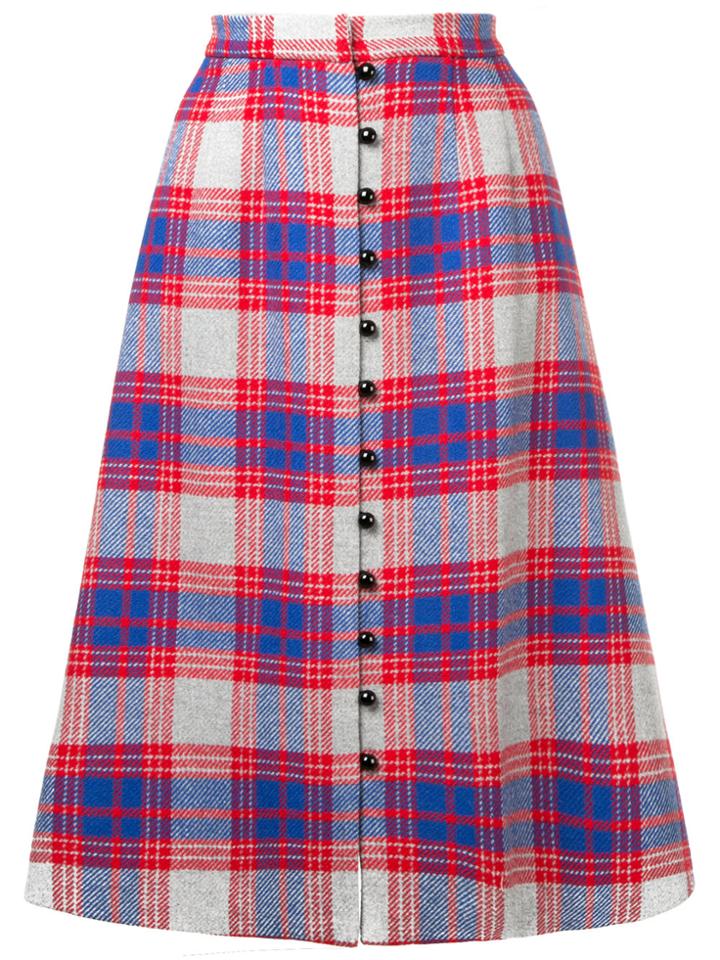 Novis Plaid Print Buttoned Skirt - Red
