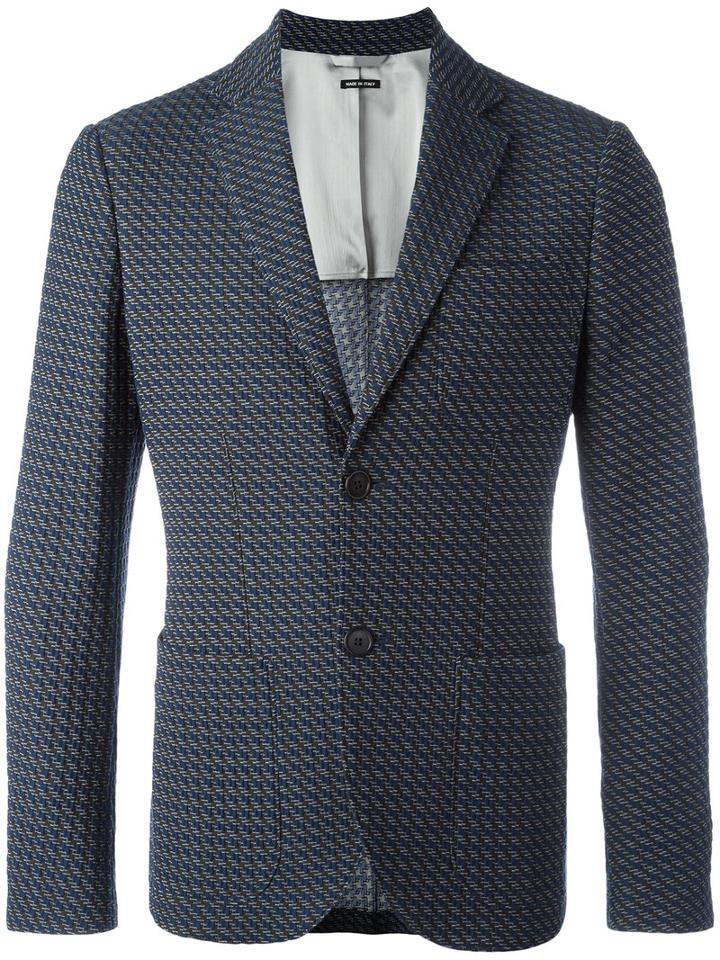 Giorgio Armani Textured Button Up Blazer, Men's, Size: 50, Blue, Viscose/cotton/polyamide/spandex/elastane