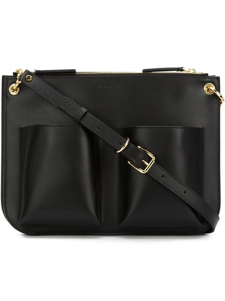 Marni Bandolier Crossbody Bag, Women's, Black, Calf Leather