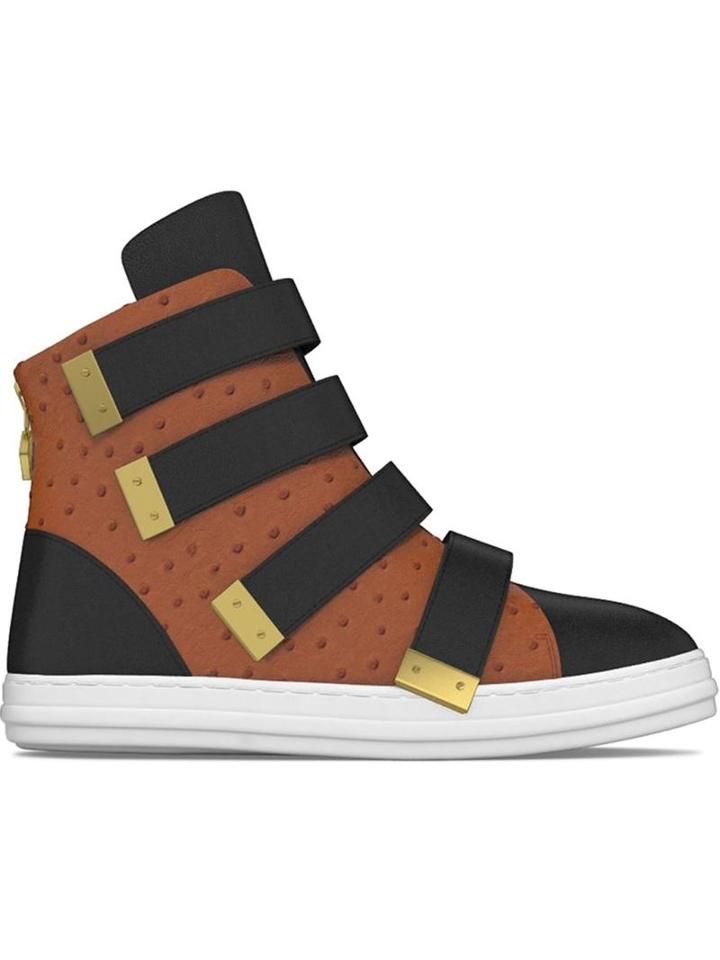 Myswear Bond Hi-top Sneakers, Men's, Size: 41, Black, Nappa Leather/ostrich Leather/rubber