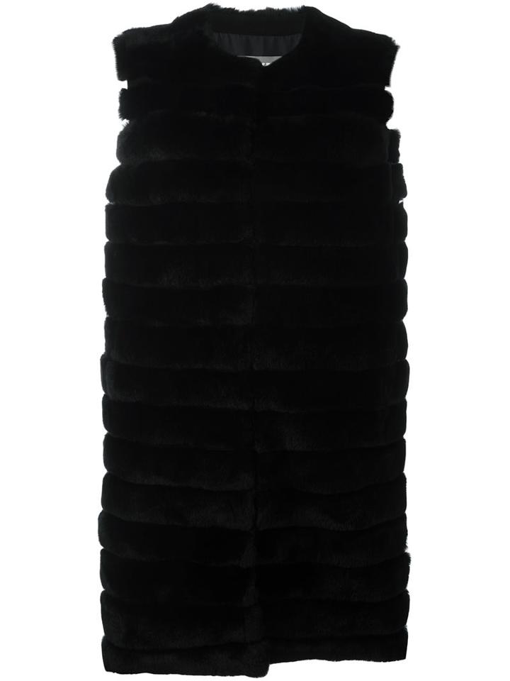 Meteo By Yves Salomon Fur Trim Padded Coat, Women's, Size: 42, Black, Silk/goat Fur/rabbit Fur