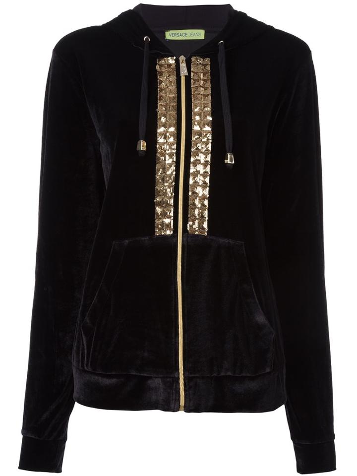 Versace Jeans Sequin Embroidered Velour Hoodie