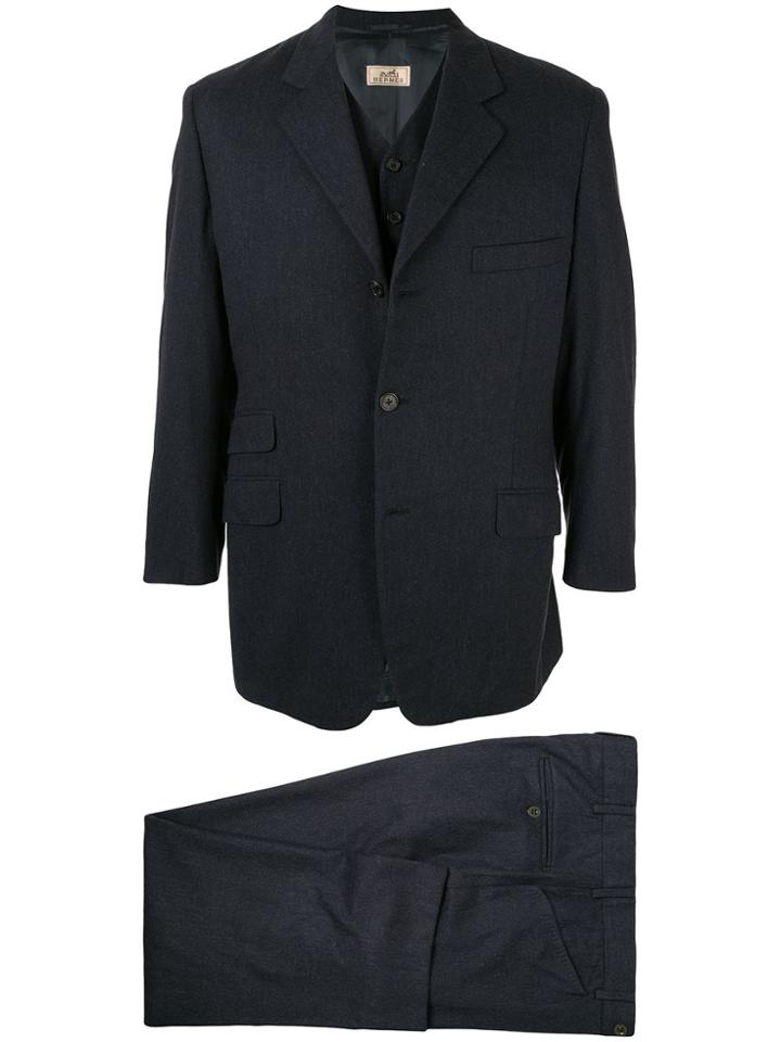 Hermès Pre-owned Slim-fit Notched Lapel Three-piece Suit - Blue