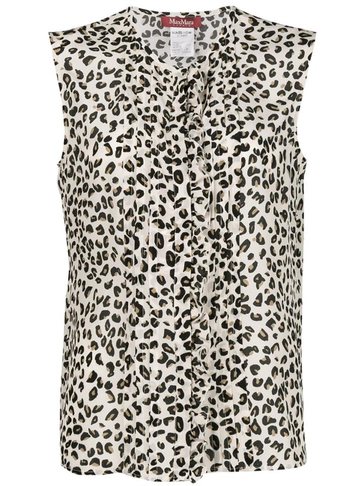 Max Mara Studio Leopard Print Ruffled Blouse - Neutrals