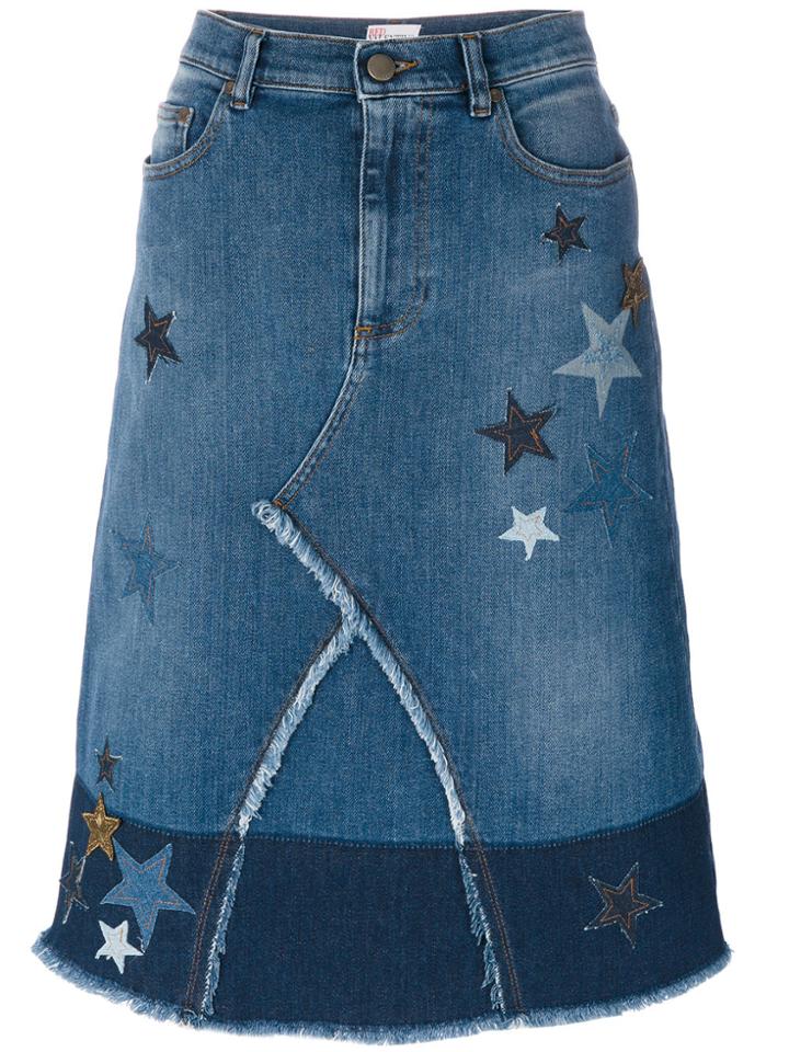 Red Valentino Star Patches Denim Skirt - Blue