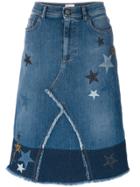 Red Valentino Star Patches Denim Skirt - Blue