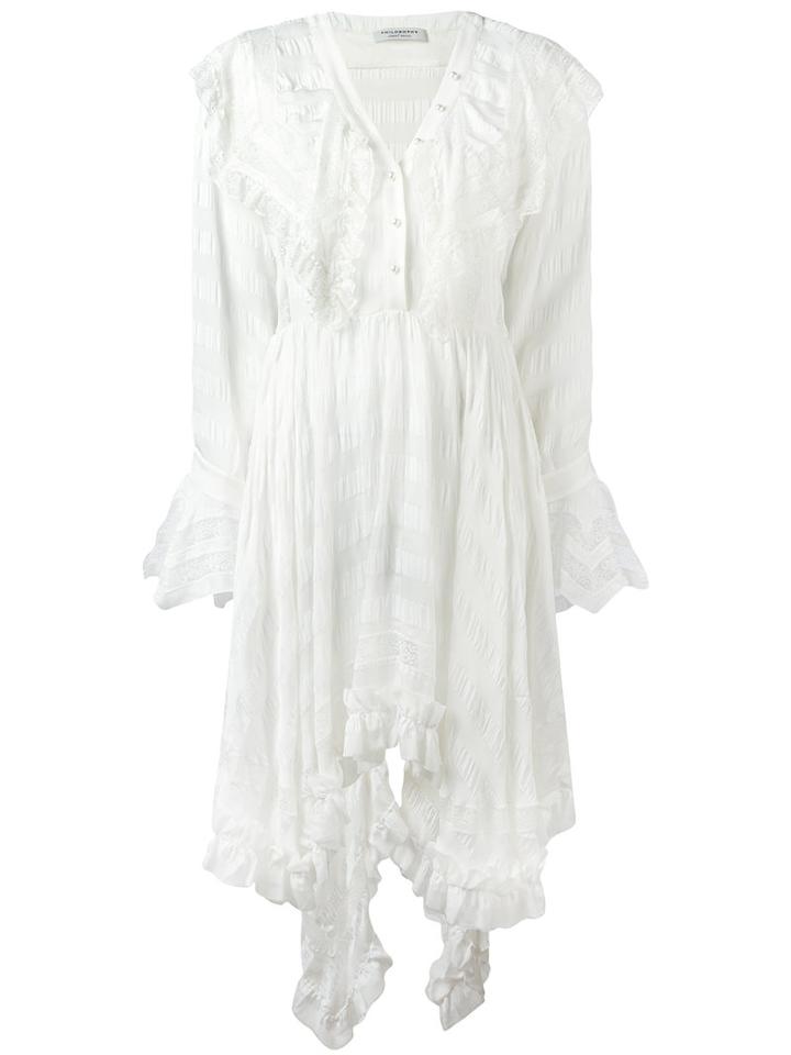 Philosophy Di Lorenzo Serafini - Asymmetric Ruffle Trim Dress - Women - Viscose - 42, White, Viscose