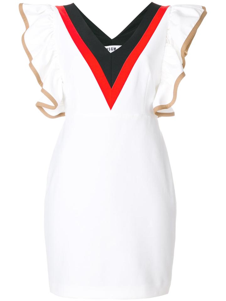 Msgm Frill-sleeve Fitted Dress - White