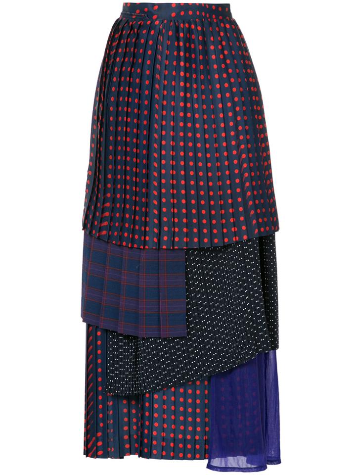 Facetasm Dotted Layered Pleated Skirt - Blue