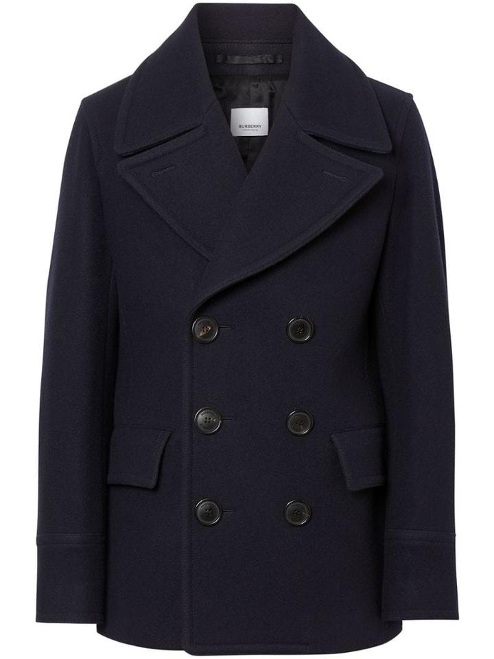 Burberry Wool Blend Pea Coat - Blue