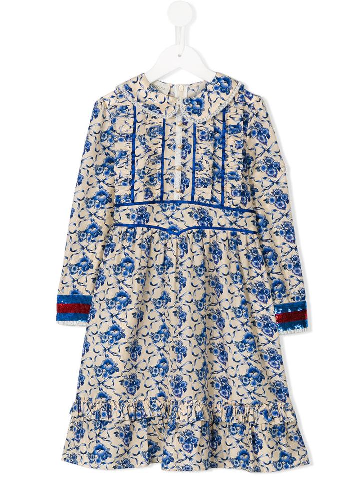 Gucci Kids Porcelain Print Dress, Girl's, Size: 8 Yrs, Blue