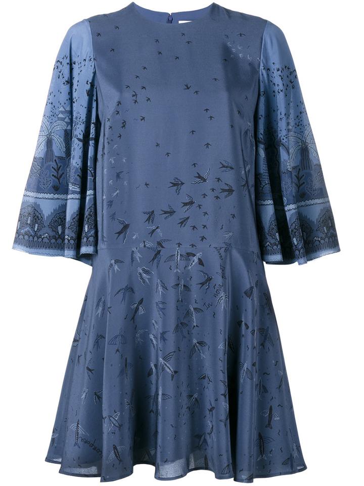 Valentino Swallow Metamorphosis Mini Dress, Women's, Size: 38, Blue, Silk/spandex/elastane