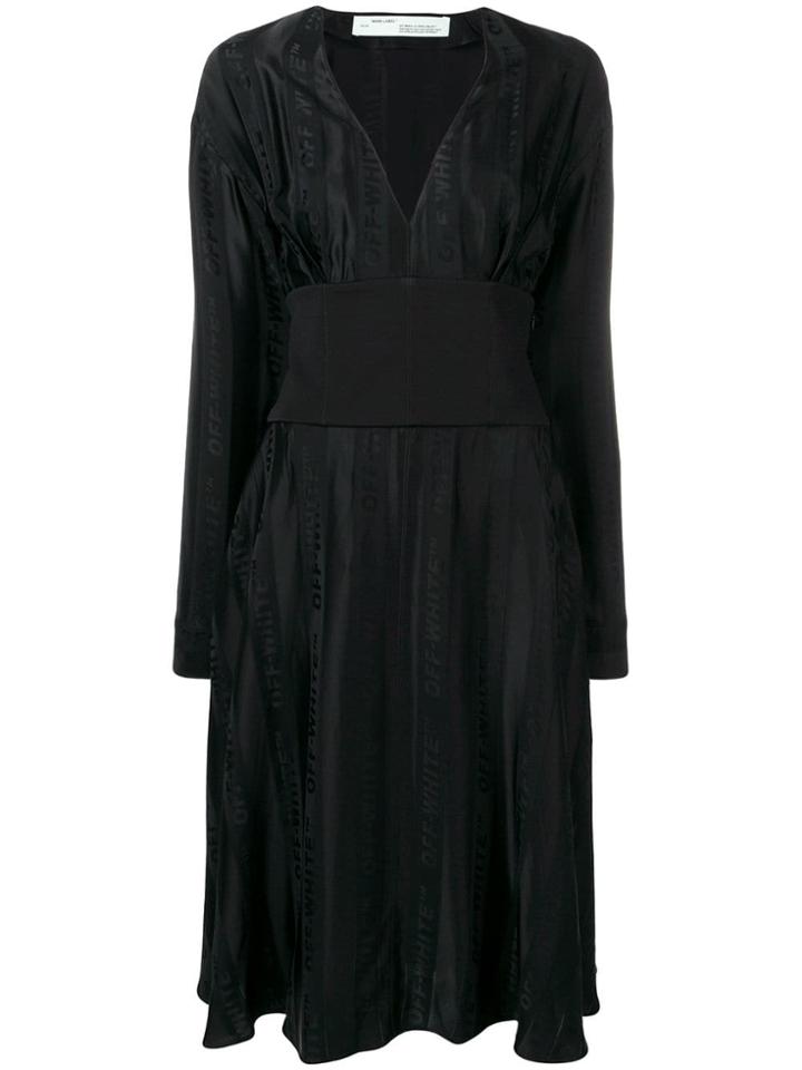 Off-white Belted Logo Stripe Midi Dress - Black