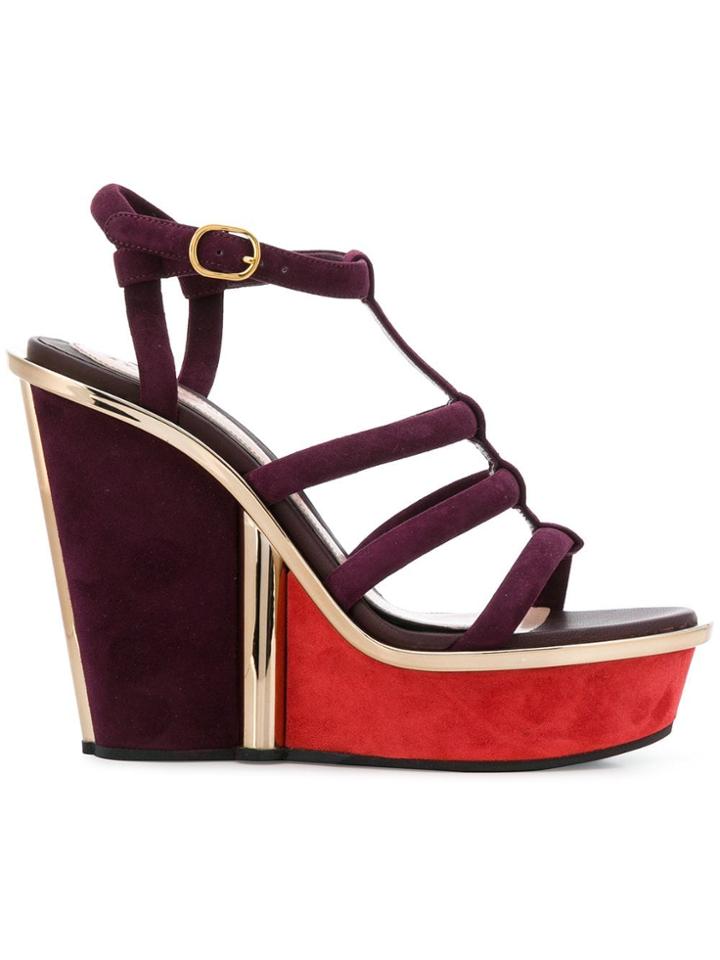 Alexander Mcqueen Strappy Wedge Sandals - Pink & Purple