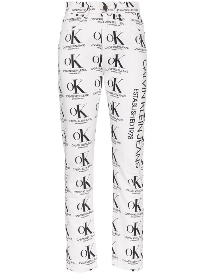 Calvin Klein Jeans Est. 1978 Ok Logo Print High Waist Jeans - White