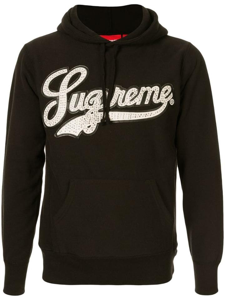Supreme Leather Script Hooded Sweatshirt - Black