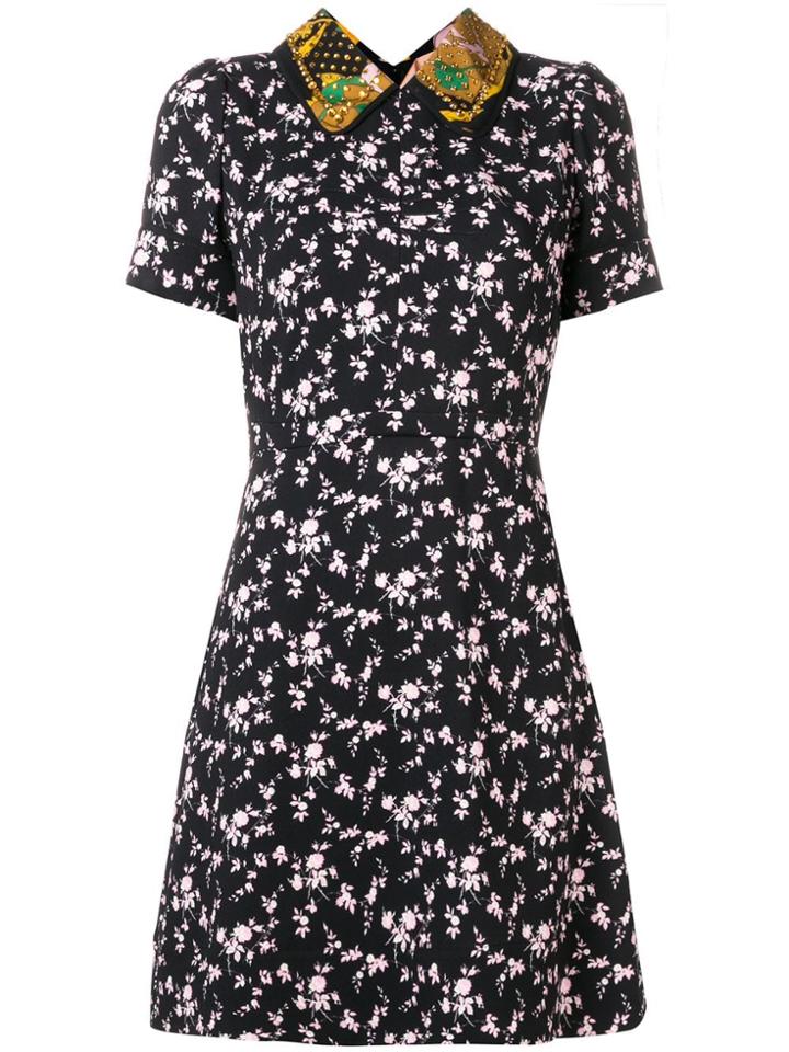 No21 Floral Embroidered Flared Dress - Black