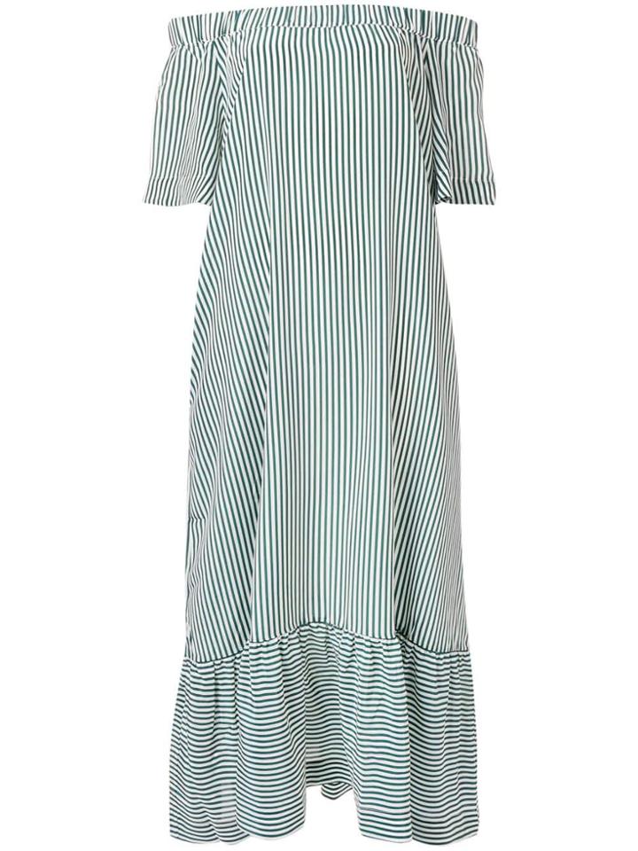 Asceno Striped Off-shoulder Dress - Green