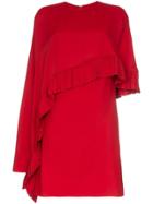 Valentino Asymmetric Cape Mini Dress - Red