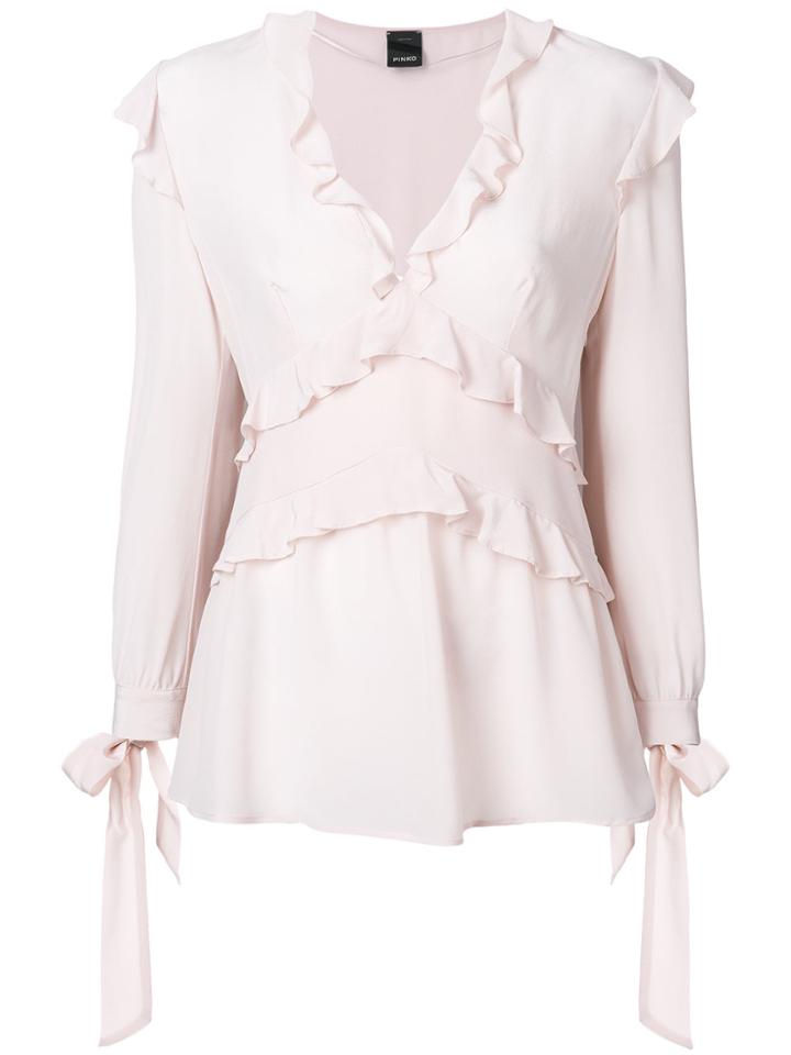 Pinko Ruffle Trim Long-sleeve Blouse - Pink & Purple