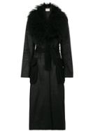 Emporio Armani Vintage Lamb Collar Belted Coat - Black