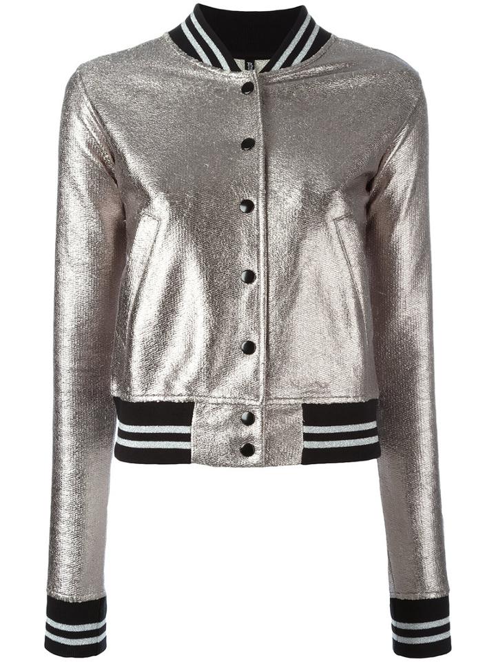 R13 Button Up Bomber Jacket, Women's, Size: Medium, Grey, Cotton/polyester