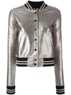 R13 Button Up Bomber Jacket, Women's, Size: Medium, Grey, Cotton/polyester