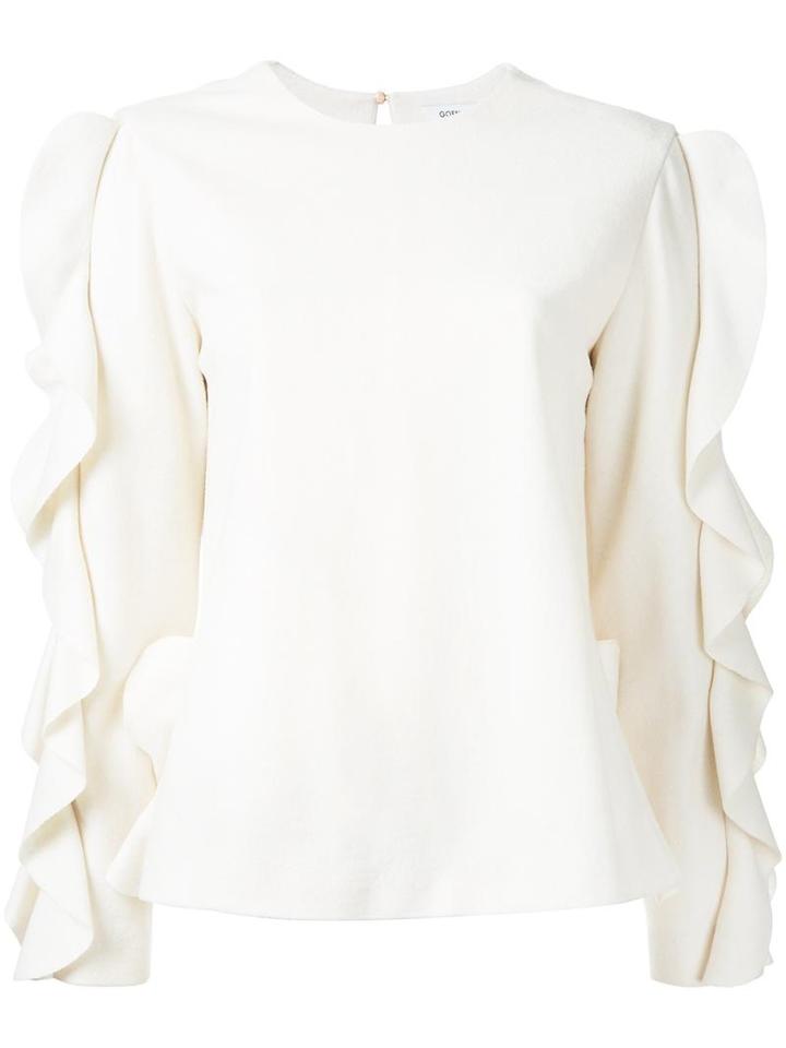Goen.j Ruffled Sleeves Blouse, Women's, Size: Small, White, Polyester/wool