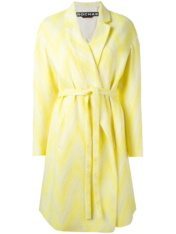 Rochas Woven Belt Coat, Women's, Size: 38, Yellow/orange, Cotton/polyamide/silk