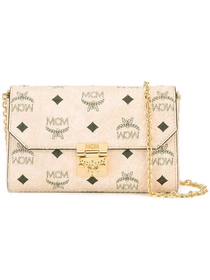 Mcm Logo Print Clutch, Women's, Nude/neutrals, Artificial Leather